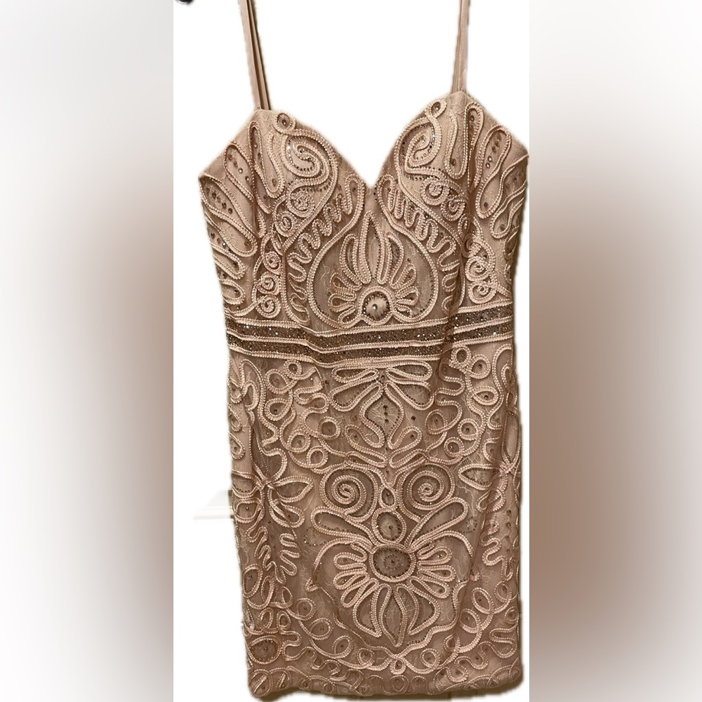 Dave & Johnny Beige Embroidered Dress